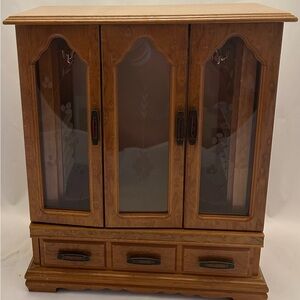 Wooden Jewelry Cabinet with Etched Glass Doors